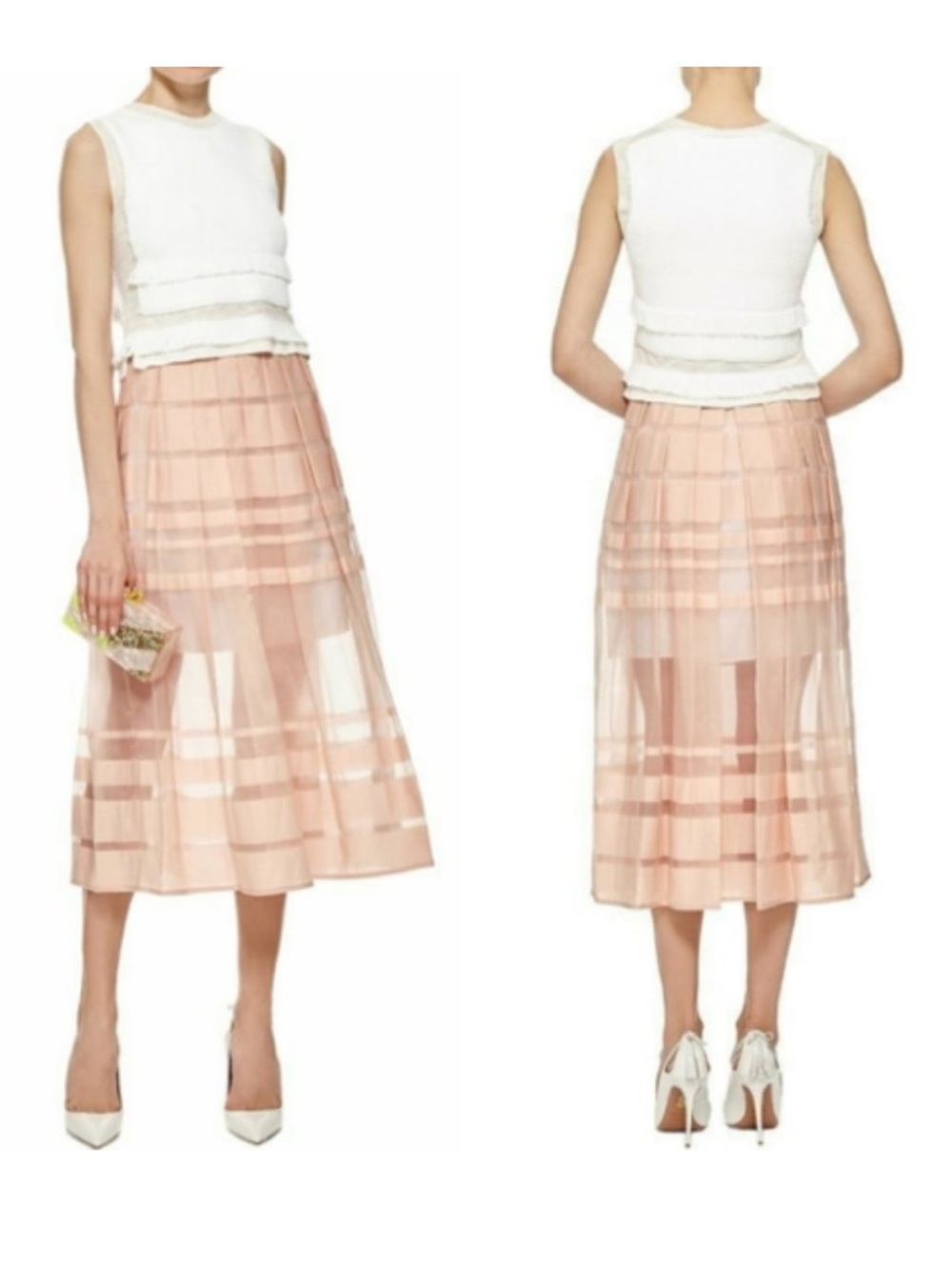 Tibi Striped Sheer Silk Organza Midi A-line Skirt  // size 6